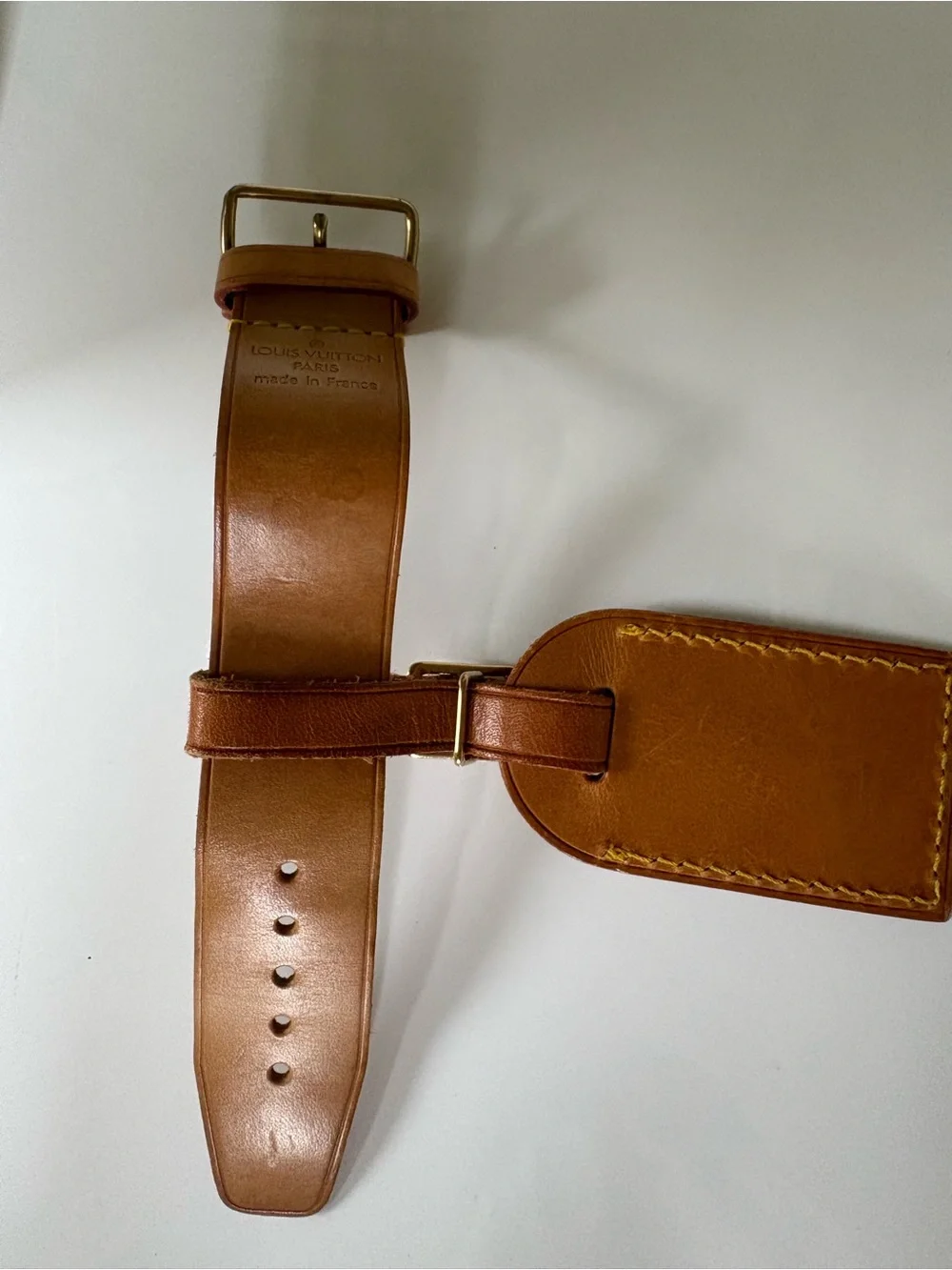 Louis Vuitton Authentic Vachetta Leather Luggage Tag and Poignet Set